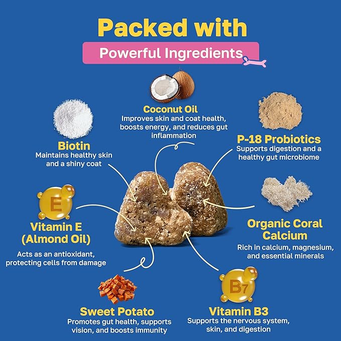 Happy Paws Skin and Coat Supplement for Dogs, Shedding & Dog Hair Growth Support for All Breeds & Ages, Made with Coconut Oil & Vitamin B12, Vegan Chicken Flavor, Organic, Non GMO, (100 Chews)