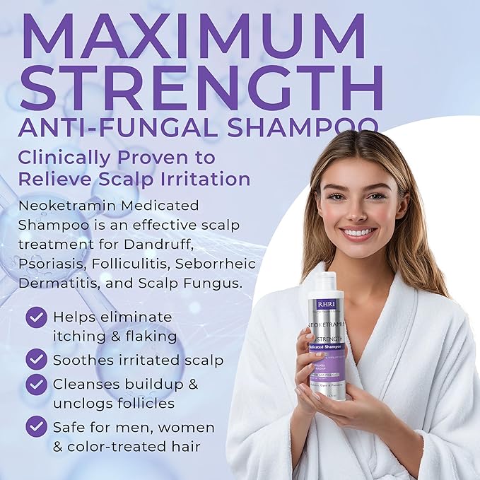 Anti Fungal Shampoo for Men & Women | Anti Dandruff, Medicated, Folliculitis Shampoo for Dry Scalp, Psoriasis, Ringworm | for Itchy, Flaky & Irritated Scalp | No Paraben & Sulphate | w/Scrubber Brush