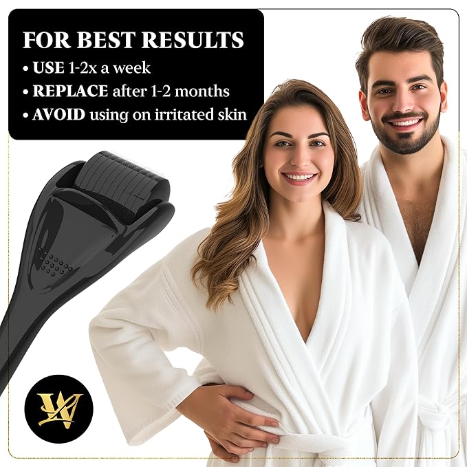 Derma Roller for Skin, Hair & Beard – Women and Men Titanium Microneedling Roller for Face & Scalp, Safe & Easy to Use - Jet Black
