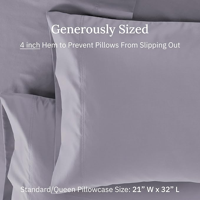 California Design Den Luxuriously Soft Premium 600 Thread Count, 100% Cotton Set of 2 Cases, Crisp Pillows Cases Queen Size Set of 2 Fits Standard & Queen Pillows (Lavender)