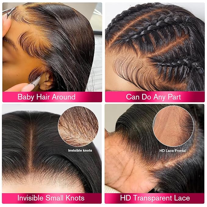 Real HD Lace Wig 13x6 Full Lace Frontal Wig 220% Density Body Wave HD Transparent Lace Front Wigs Virgin Human Hair Wigs Pre Plucked with Baby Hair 28 inch
