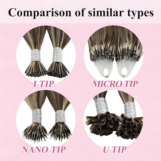 YoungSee Micro Link Hair Extensions Human Hair Brown Microbead Hair Extensions Human Hair Brown Highlight Blonde Beaded Hair Extensios 16In Micro Loop Hair Extension 50g 50s Remy Hair for Wedding
