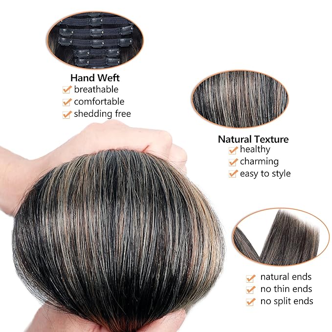 FB27 Highlight Ombre Clip In Hair Extensions Real Human Hair Straight Clip In Black to Blonde Human Hair Extensions Balayage Clip ins Remy Hair for Women 8Pcs with 18Clips Lace Weft 120g 14inch