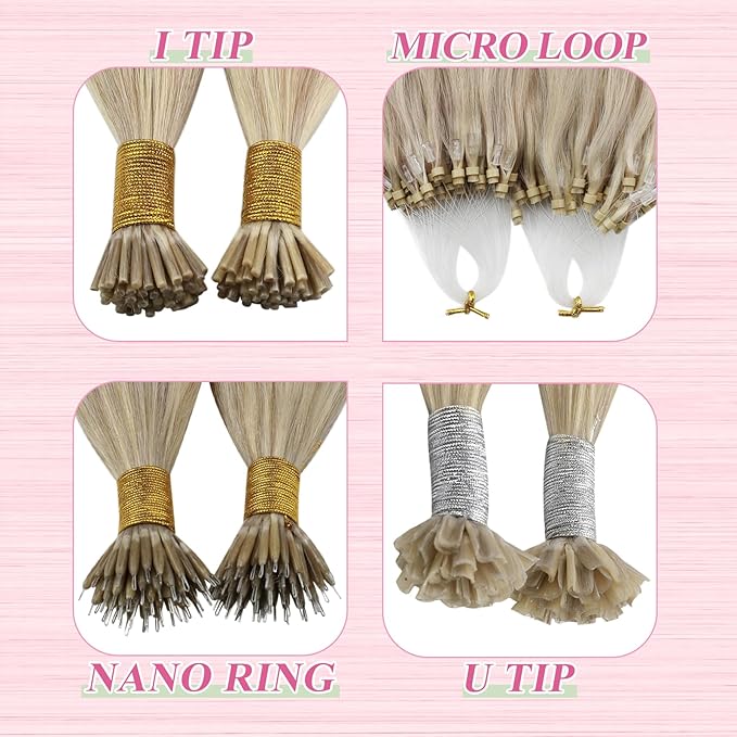 YoungSee U Tip Hair Extensions Human Hair Blonde Utip Hair Extensions Highlight Ash Blonde with Bleach Blond Keratin Hair Extension Real Human Hair Highlight K Tips Hair Extension 24In 1G/S 50G