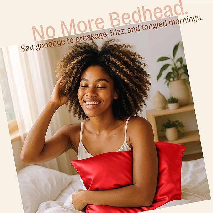 BLISSFORD Satin Pillowcase with Zipper, for Hair and Skin Care, Feels Soft and Cool Like a Silk Pillowcase, Red Satin Pillow Cases Set of 2, Slik Pillow Cover, Standard Size - 2 Pack