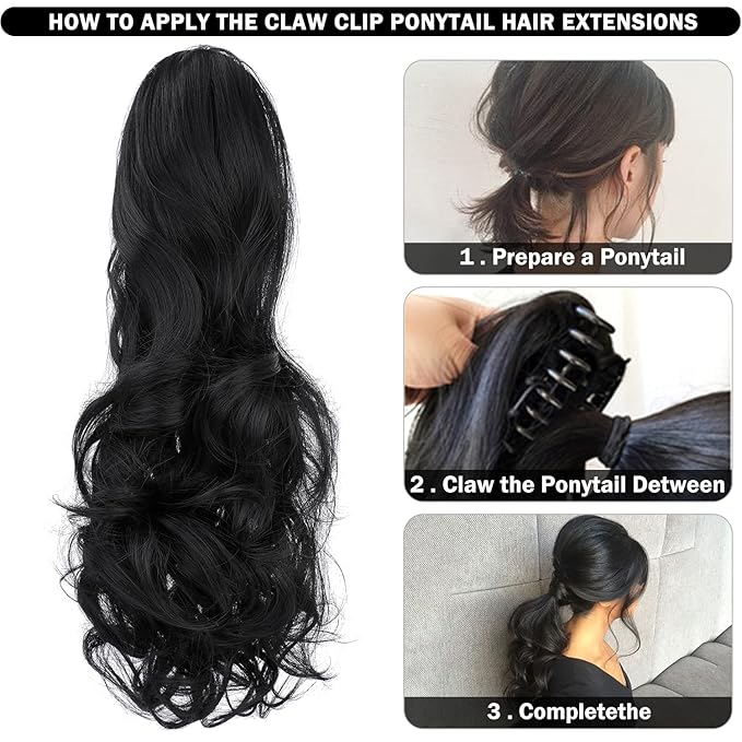 Claw Clip Ponytail Extension 18" Clip in Wavy Ponytail Hair Extensions Long Pony Tails for Women Extensions Light Auburn Wave Hairpiece