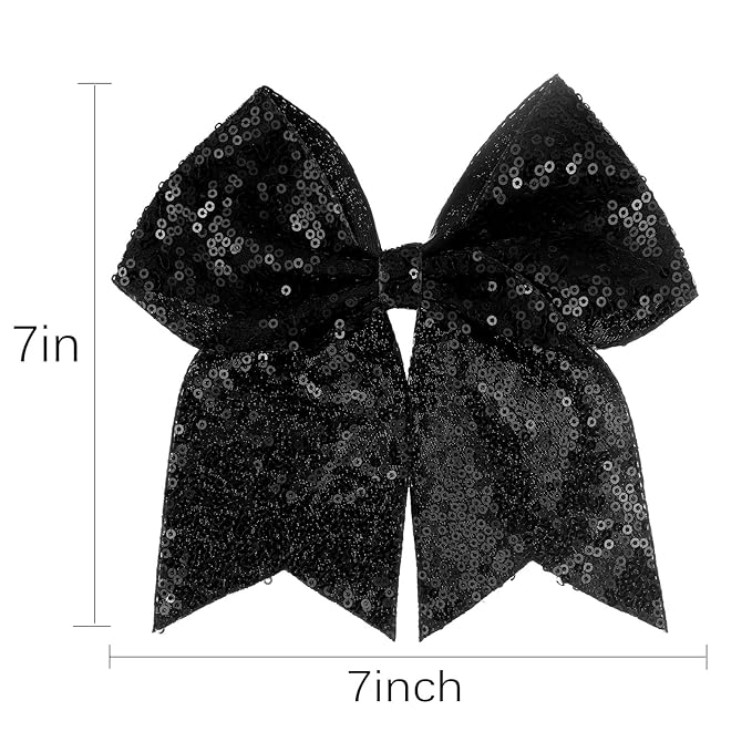 Large Big 7 Inch Glitter Bow Clip Sequin Bling Party Hair Accessories for Women Teens Girls Kids 2 Pcs (DarkPurple, Black)
