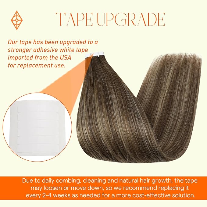 Full Shine Tape in Hair Extensions Human Hair 22 INCH 40PCS 100G Color Medium Brown to Blonde and Medium Brown Tape in Extension Adhesive Skin Weft Invisible Seamless for Wedding