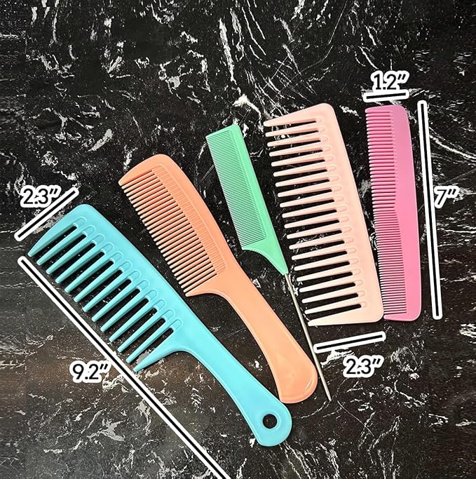 Hair Combs for Women Men, Large Wide Tooth Comb, Fine Tooth, Rat Tail Comb, Comb Set for Wet Curly Thick Thin Hair Styling Detangling (6 PCS)