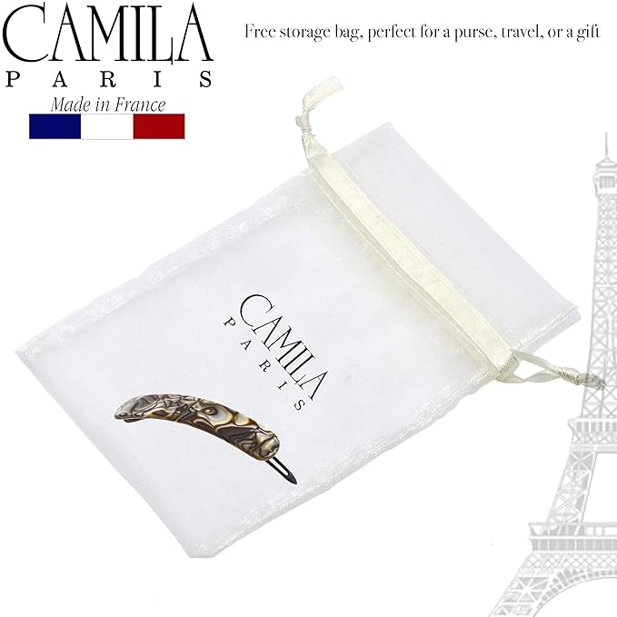 Camila Paris CP2817 French Hair Barrette Clip for Girls, Handmade, Onyx, Metal-Free Closure Strong Hold Grip Hair Clips for Women, No Slip and Durable Styling Girls Hair Accessories, Made in France