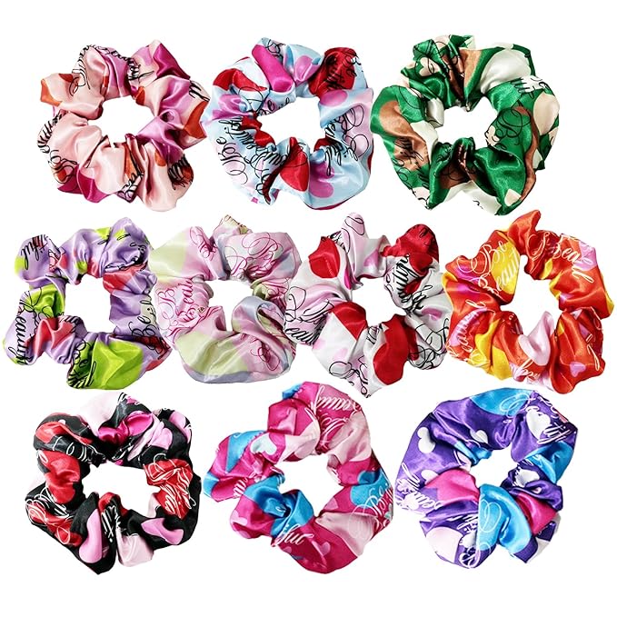 cute design scrunchies for all hair type elastic hair band great for ponytails XL srcunchies set these soft hair ties is great for every occasion (hearts)