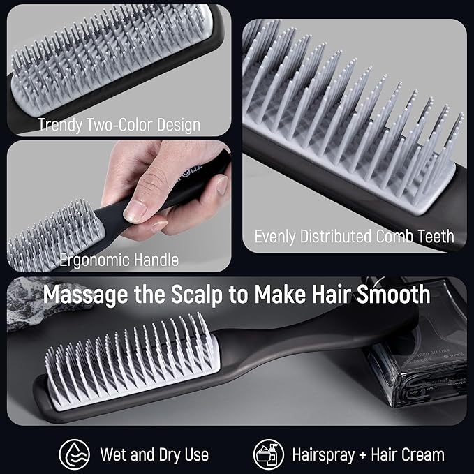 SalonSilk Hair Brush for Men, 5PCS Men Hair Brush & Styling Comb Set - Professional Barber Tools for All Hair Types, Perfect for Styling, Grooming, and Detangling