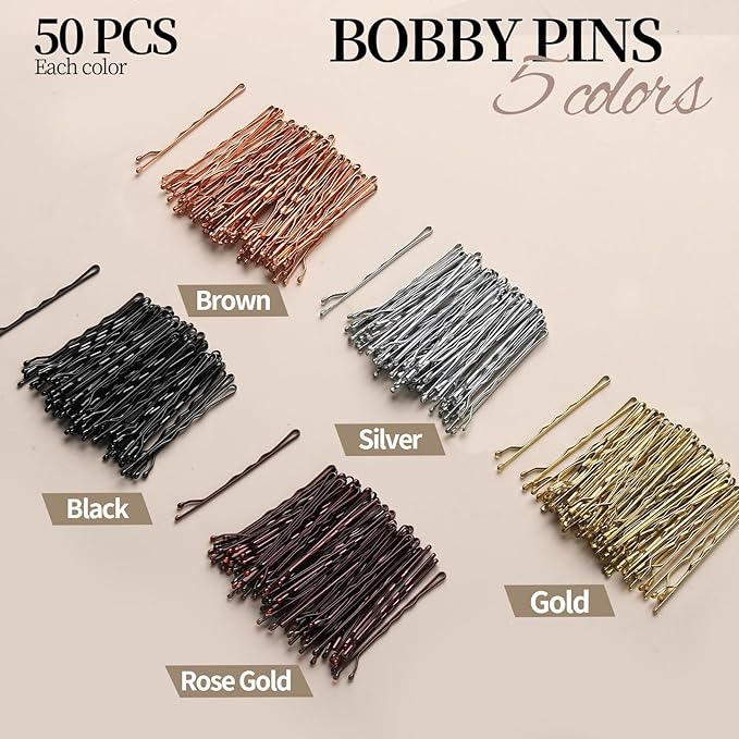 YGDZ 400 Counts Bobby Pins Bun Hair Pins Set, 2inch Bobby Pins for Women, 2.36inch U Shaped Hair Pins for Buns, 5 Colors Brown Blonde Black Hair Accessories for Hair Styling