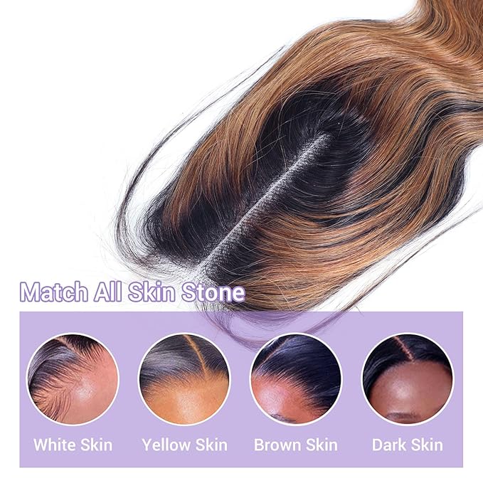 P1B/30 2x6 HD Lace Closure Body Wave Human Hair Highlight Brown Black Color Transparent Lace Closure 2x6 Long Deep Middle Part 100% Raw Virgin Human Hair 20 Inch 150% Density