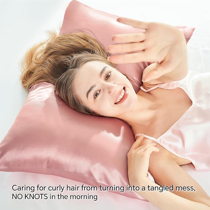 BEDELITE Satin Pillowcase with Zipper, Rose Pink King Size Pillow Cases Set of 2, Super Soft and Cooling Similar to Silk Pillow Cases, Gift for Women Men(20x40 Inches)