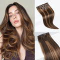 LUVME Straight Seamless 110g 7Pcs Clip in Hair Extensions Full Max with 18inch Remy Human Hair Extensions, Highlight Color 100% Real Soft