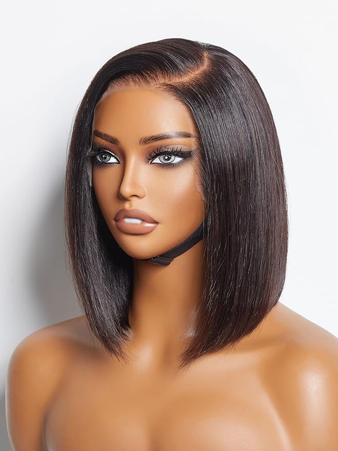 LUVME HAIR 10Inch Glueless Lace Front Bob Wig, 100% Human Hair, 13x5x1, Side Part, Straight, Modern, for Women