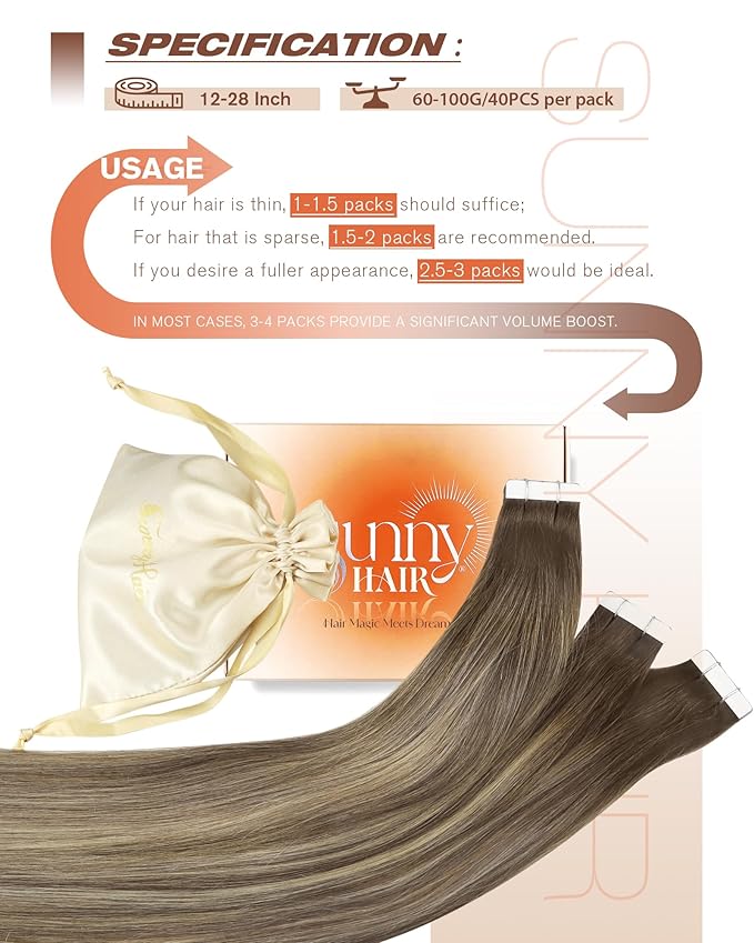 Sunny Hair Tape in Hair Extensions Human Hair,Balayage Brown with Blonde Hair Extensions Tape in 22 Inch Real Human Hair Tape in Extensions 40Pcs 100g