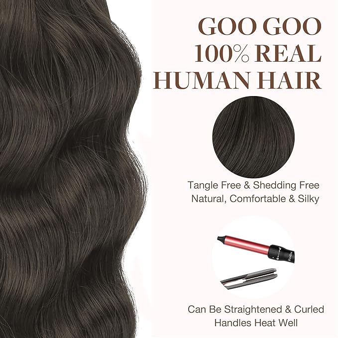 GOO GOO Tape in Hair Extensions Human Hair, 1C Mocha Brown, 16inch 100g 40pcs, Skin Weft Seamless Invisible, Silky Straight with Thick Ends, Remy Human Hair