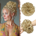 FESHFEN Messy Bun Hair Piece - Large Elastic Wavy Curly Hair Bun Scrunchies Ponytail Extensions Synthetic Chignon Hairpieces for Women, Light Ash Brown & Bleach Blonde 1.94oz