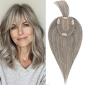 Rich Choices Real Human Hair Toppers for Women With Bang 100% Remy Human Hair Topper for Thinning Hair Clip in Silk Base Hair Topper 14 Inch Salt and Pepper G2 Silver