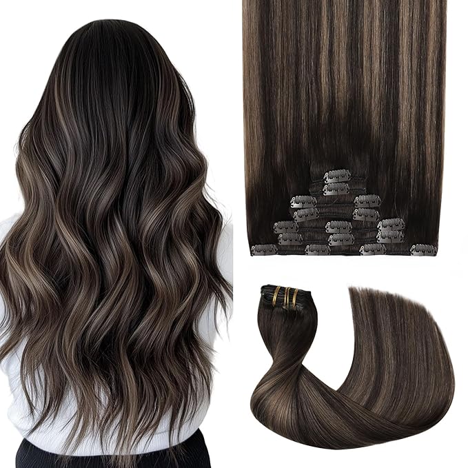 Pro2.0 Clip in Hair Extensions Real Human Hair 22inch 7pcs #2/6/2 Balayage Dark Brown to Chestnut Brown Real Hair Extensions Clip in Human Hair 120g（#2/6/2-22inch）