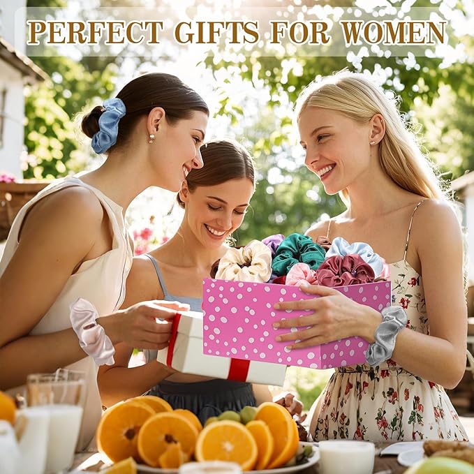 OCATO Scrunchies Birthday Gifts for Women: Silk Satin Scrunchies 24Pcs Hair Scrunchie for Women Girls Hair Bands Hair Ties Hair Accessories Scrunchy Party Favors Mothers Day Gifts for Mom Her