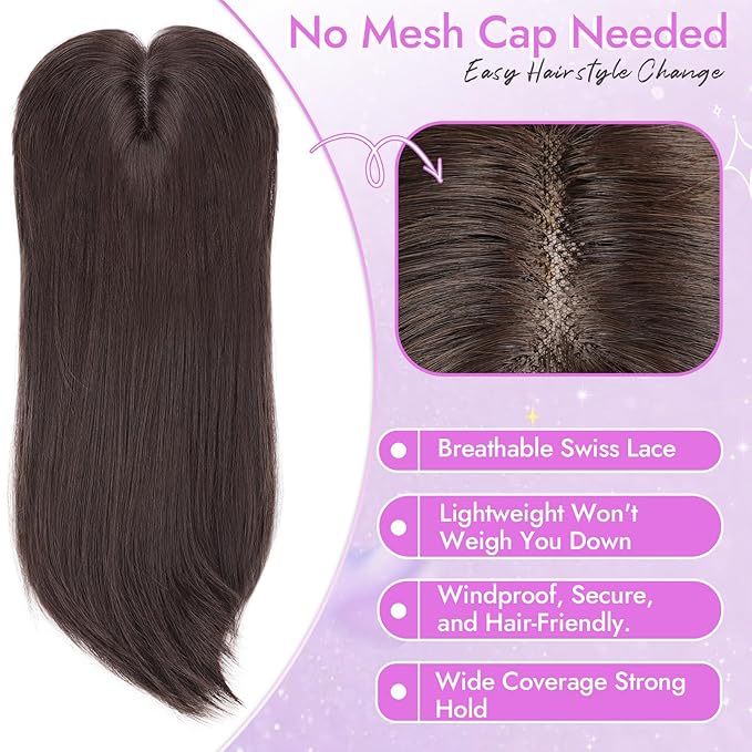 Hair Topper for Women Clip in Bangs – 18 Inch Medium Length Straight 360° Full Coverage Balayage Wine Red,Synthetic Natural Looking Piece for Thinning Hair