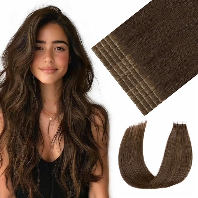 Youngsmile Insert Tape in Hair Extensions Injection Human Hair Extensions #4 Chocolate Brown Invisi Edge Tape ins Remy Human Hair 22 Inch Injected Hair Tape in Extensions 20pcs 50g Straight (#4,22'')