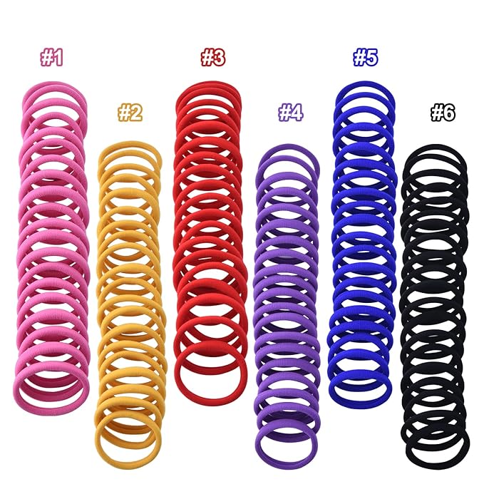 120PCS Multicolour Hair Ties for Women Girl,Black Elastics Hair Ties No Damage Ponytail Holder for Thick/Thin Hair Accessories,Soft Cotton Cloth Seamless Hair Bands