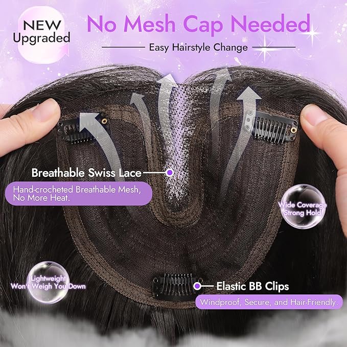 Brown to Blonde Synthetic Hair Toppers for Women with Thinning 3D 360° Cover Clip in Wispy Bangs Upgraded Adjustable Bandage 18 Inch Long Layered