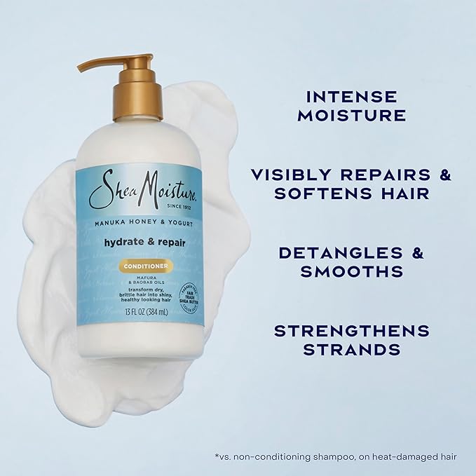 SheaMoisture Hydrate & Repair Condtioner Manuka Honey and Yogurt Conditioner for Damaged Hair Shea Butter Conditioner 13 oz