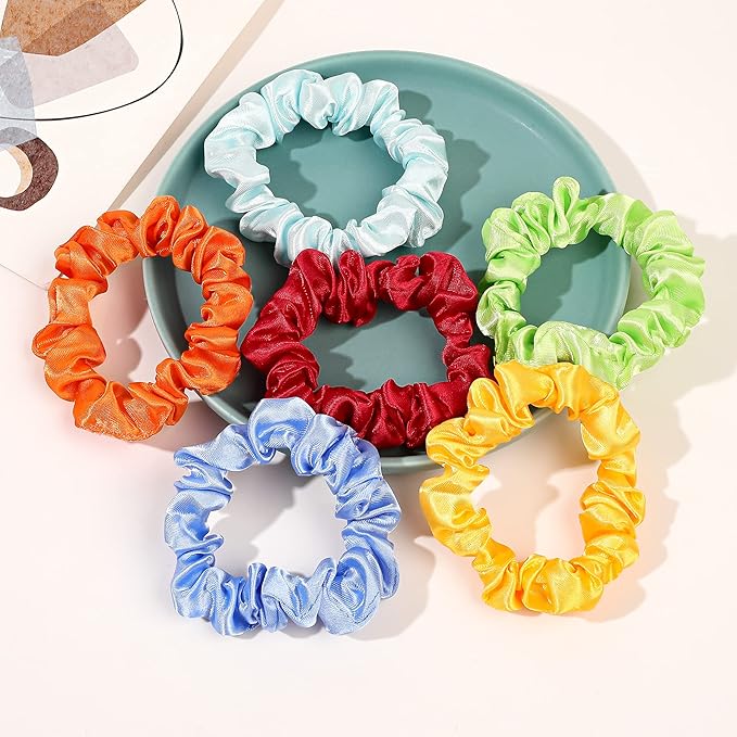 Satin Silk Hair Ties Small Mini Scrunchy for Women Cute Soft No Slip Ponytail Holders 12 Pcs Mini Bulk Scrunchies Elastic Hair Bands for Thick Curly Hair Pony Tails Hair Ties