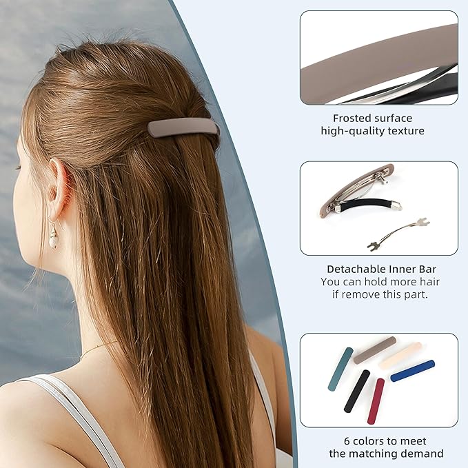 12PCS Hair Barrettes for Women, 6 Colors Thick Medium Hair Barrette Clips, Flat Hair Pins Strong Hold Vintage Hair Clips, French Hair Barrette Clip for Women Girls