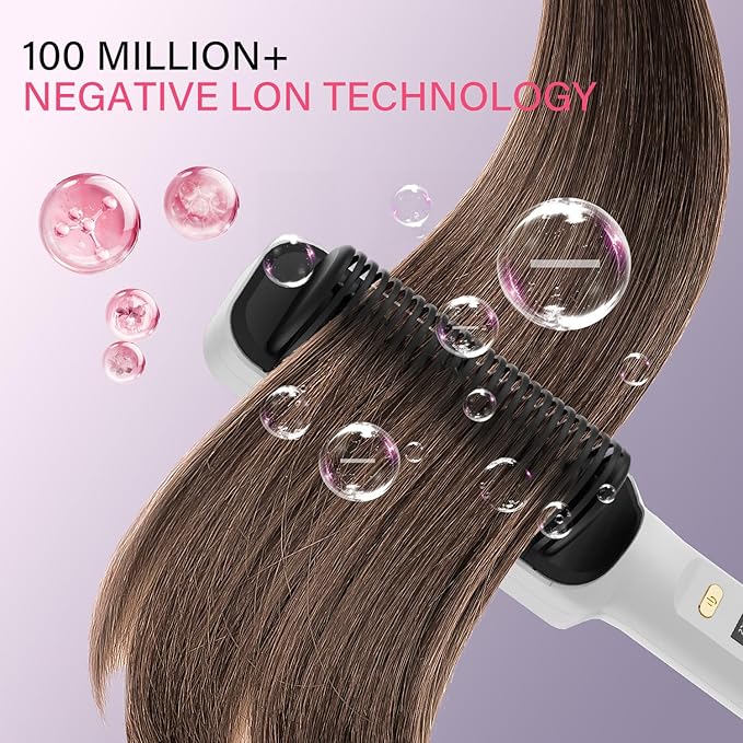 Hair Straightener Brush, Hair Straightening Iron with Built-in Comb, 4 Temp Settings & LED Display & Anti-Scald & Auto-Off Safety, Perfect for Fine, Soft Hair, Ideal Gift for Women