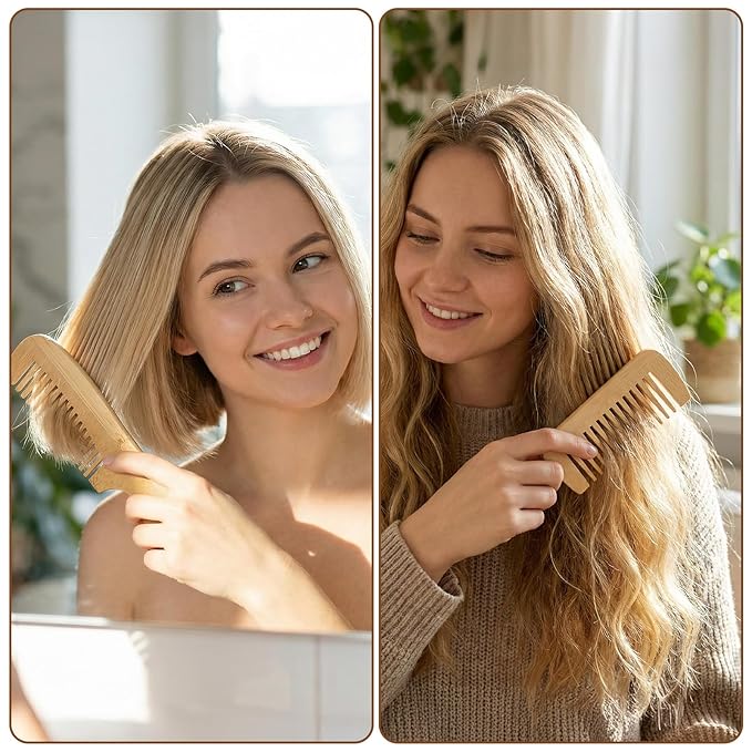3 Pcs Bamboo Comb for Hair Growth, Natural Handmade Bamboo Anti-Static Combs Set - Wide Tooth, Rat Tail & Fine Tooth, Natural Nan Zhu Bamboos Wooden Combs for Hair & Beard, Travel Friendly
