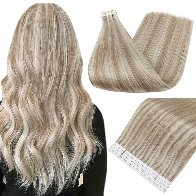 Full Shine Hair Extensions Tape in 20 Inch Color 18 Ash Blonde and 613 Blonde Tape in Hair Extensions Human Hair Natural Seamless Skin Weft 40PCS 100 Grams Fashion Invisible Straight for Wedding