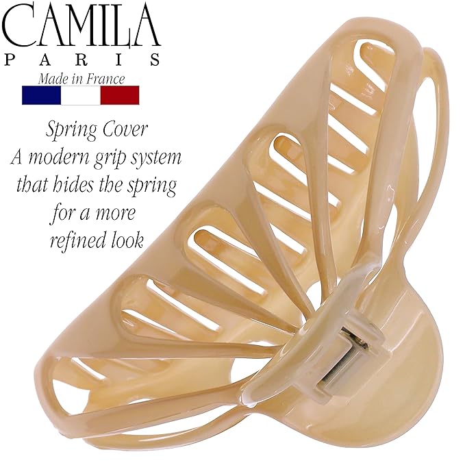 Camila Paris CP3054 French Hair Clip for Women with Thick, Long and Curly Wavy hair, Beige, No Slip Girls Fashion Styling Hair Accessory, Strong Hold, Made in France