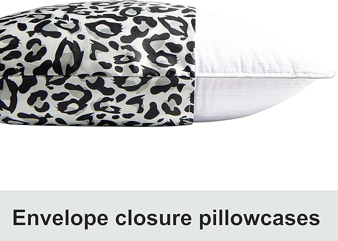 NTBAY 2 Pack Satin King Pillowcases for Hair and Skin, Luxurious and Silky Leopard Printed Pillow Cases with Envelope Closure, 20x36 Inches, Black and White