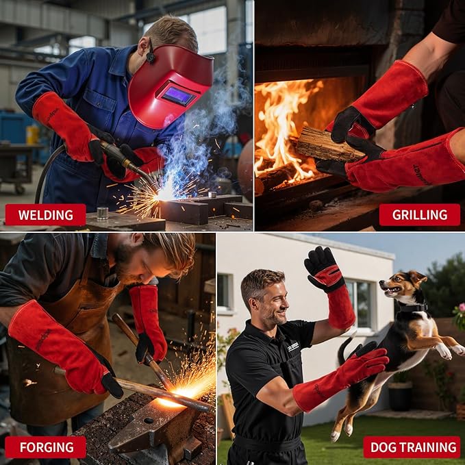 16 Inch Welding Gloves Heat Resistant 932°F for BBQ,Oven,Grill,Fireplace MIG,TIG,Stick Welding,Forging,Animal Handling(2XL)