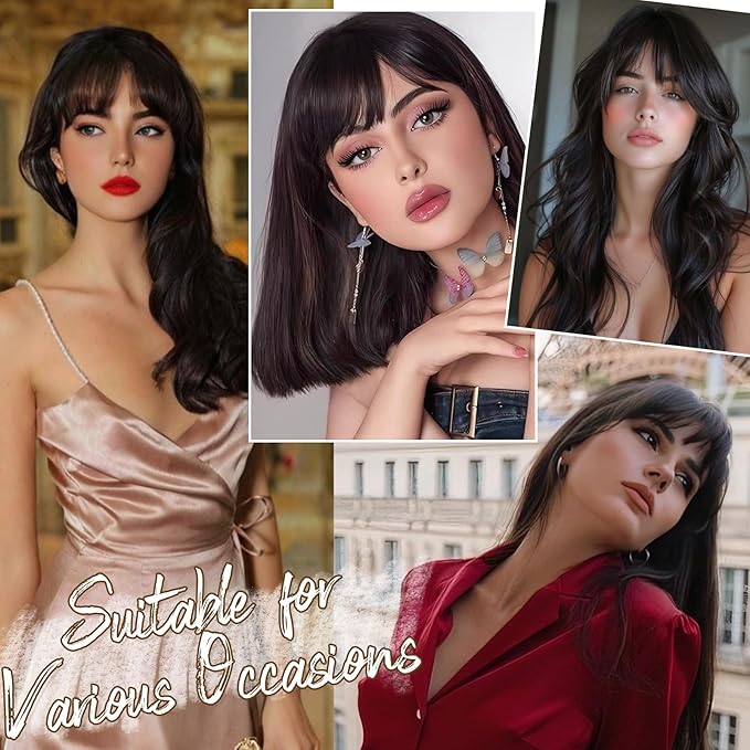 BARSDAR Clip in Bangs Real Human Hair - Real Human Hair Clip in Bangs for Women - Dark Brown Wispy Bangs Extensions Fringe with Temples Real Hair Bangs Hairpieces - Dark Brown