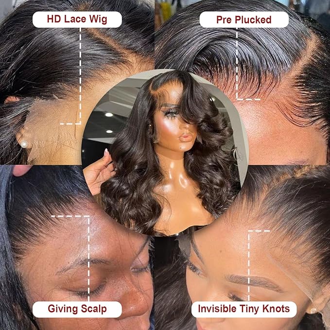 Lemoda Full 13x6 Lace Frontal Virgin Human Hair Wigs 210% 32Inch 15A Body Wave 13x6 HD Transparent Full Lace Front Wigs Brazilian Body Wave Wig Thin Knots