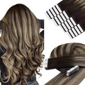 YoungSee Tape in Hair Extensions Human Hair Balayage Tape in Hair Extensions Dark Brown with Ash Blonde Balayage Hair Extension Tape-in Natural-Looking Haifor Girl 16In 20pcs 50g