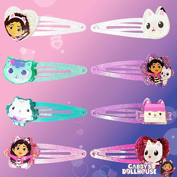 LUV HER Gabby's Dollhouse Kids Hair Clips for Girls Snap Clips 8 Pack Multi Color Ages 3+