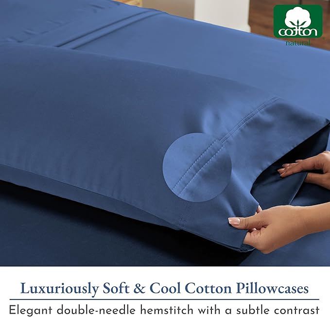 California Design Den Natural 100% Cotton Pillow Cases Queen Size Set of 2 - Luxuriously Soft and Thick 800 Thread Count, Smooth Sateen Pillow Covers Queen Size/Standard Size - Navy Blue