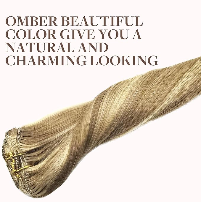 GOO GOO Clip in Hair Extensions Real Human Hair, Remy Human Hair Extensions Clip ins for Women, Natural Human Hair, 24inch 120g 7Pcs, 16/22 Light Blonde Highlighted Golden Blonde
