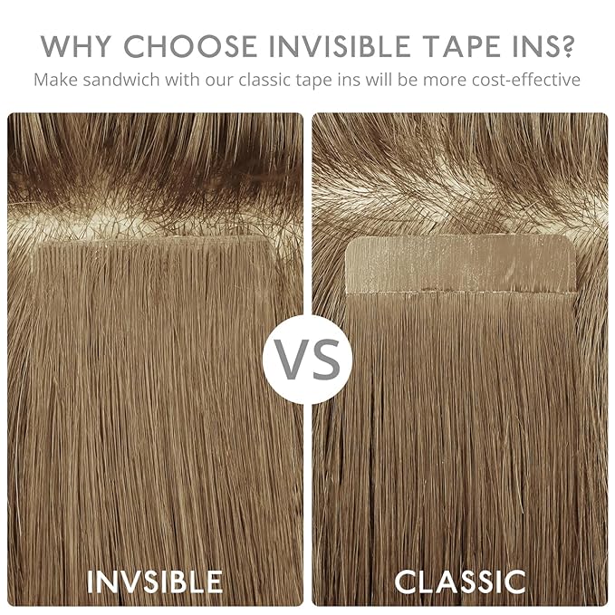 WENNALIFE Invisi Edge & Classic Tape in Hair Extensions Human Hair, 20 Inch 50g 20pcs(10pcs Invisi Edge & 10pcs Classic) Ash Blonde Highlighted Platinum Blonde Invisible Luxury Remy Hair Injected