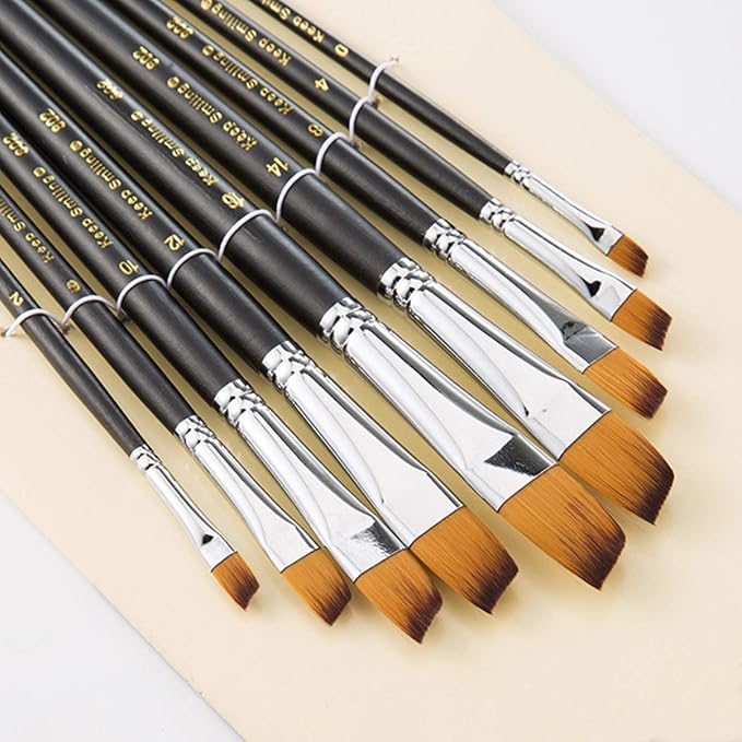 9 Pcs Angular Long Handle Artist Paint Brush Set, Quality Synthetic Hair and Wooden Handle for Acrylic Watercolor Oil Painting, Great for Beginners and Professionals