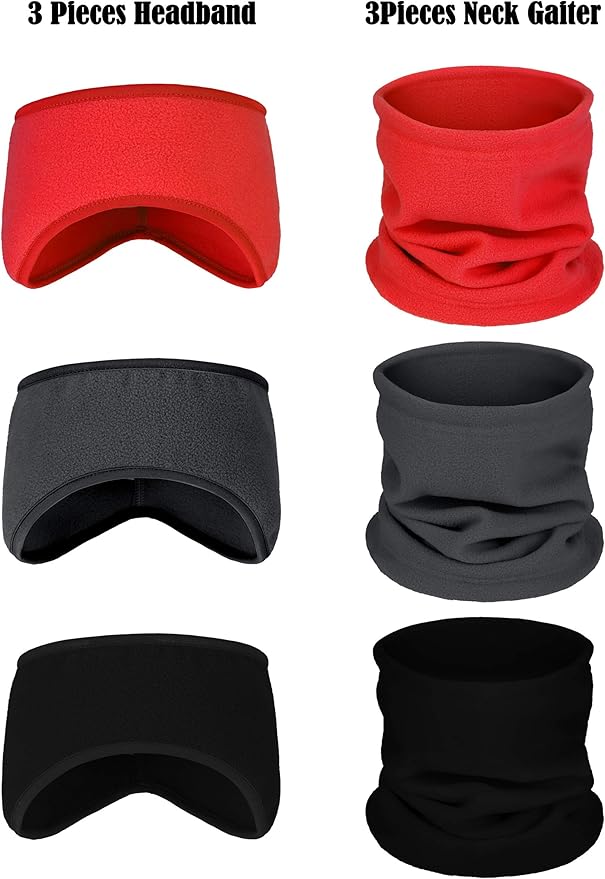 BBTO 6 Pieces Fleece Ear Warmers Headband Winter Neck Gaiter