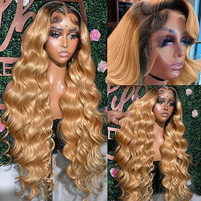 AMIRTY 200% density 13x6 Honey Blonde Lace Front Wigs Human Hair 13x6 Body Wave Lace Frontal Human Hair Wigs for Women Ombre HD Transparent Lace Front Wig 20 inch